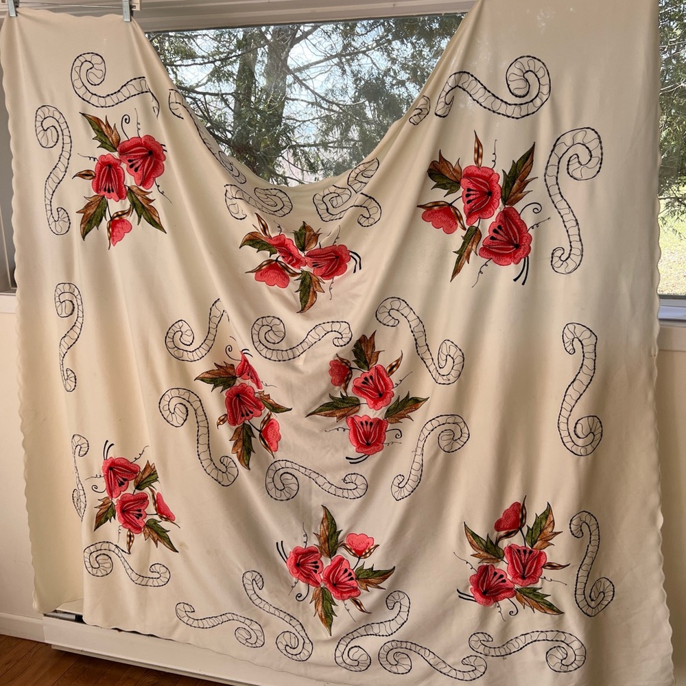 62” X 67” Floral Embroidered Tablecloth